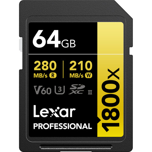 Lexar 64GB 280 Mbps Professional 1800x UHS-II SDXC Memory Card (GOLD Series)