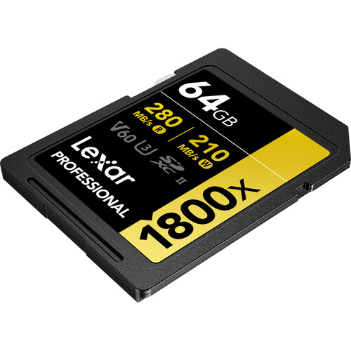Lexar 64GB 280 Mbps Professional 1800x UHS-II SDXC Memory Card (GOLD Series)