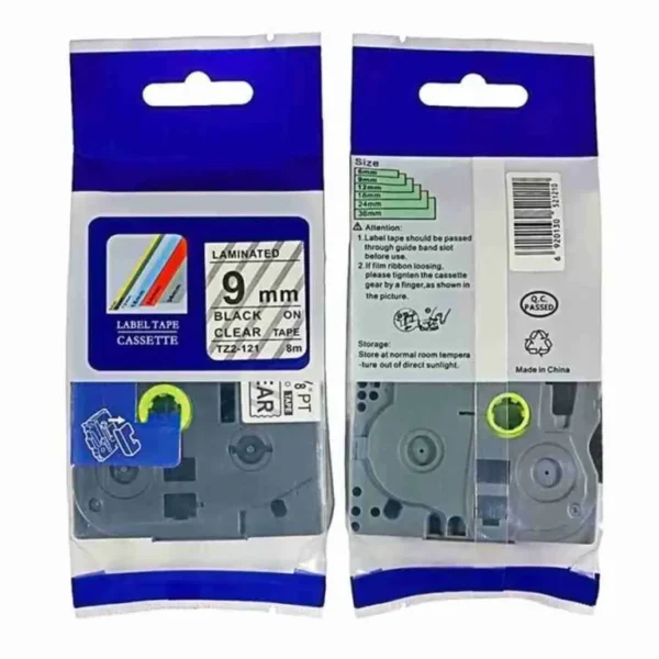 Brother laminated 9mm TZC-s121 black on clear Label Cartridge