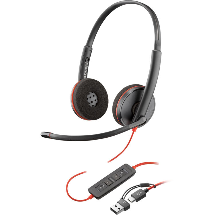 Poly Blackwire 3220 USB-C Wired Stereo Headset +USB-C/A Adapter -8X228AA